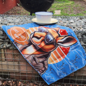 A picture of the tea towel being used in a camp setting